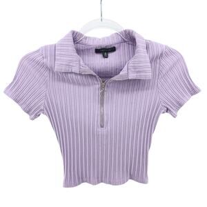 Papaya Y2K Purple 1/2 Zip Collared Baby Tee Polo Top Womens MD Preppy Cute Goth